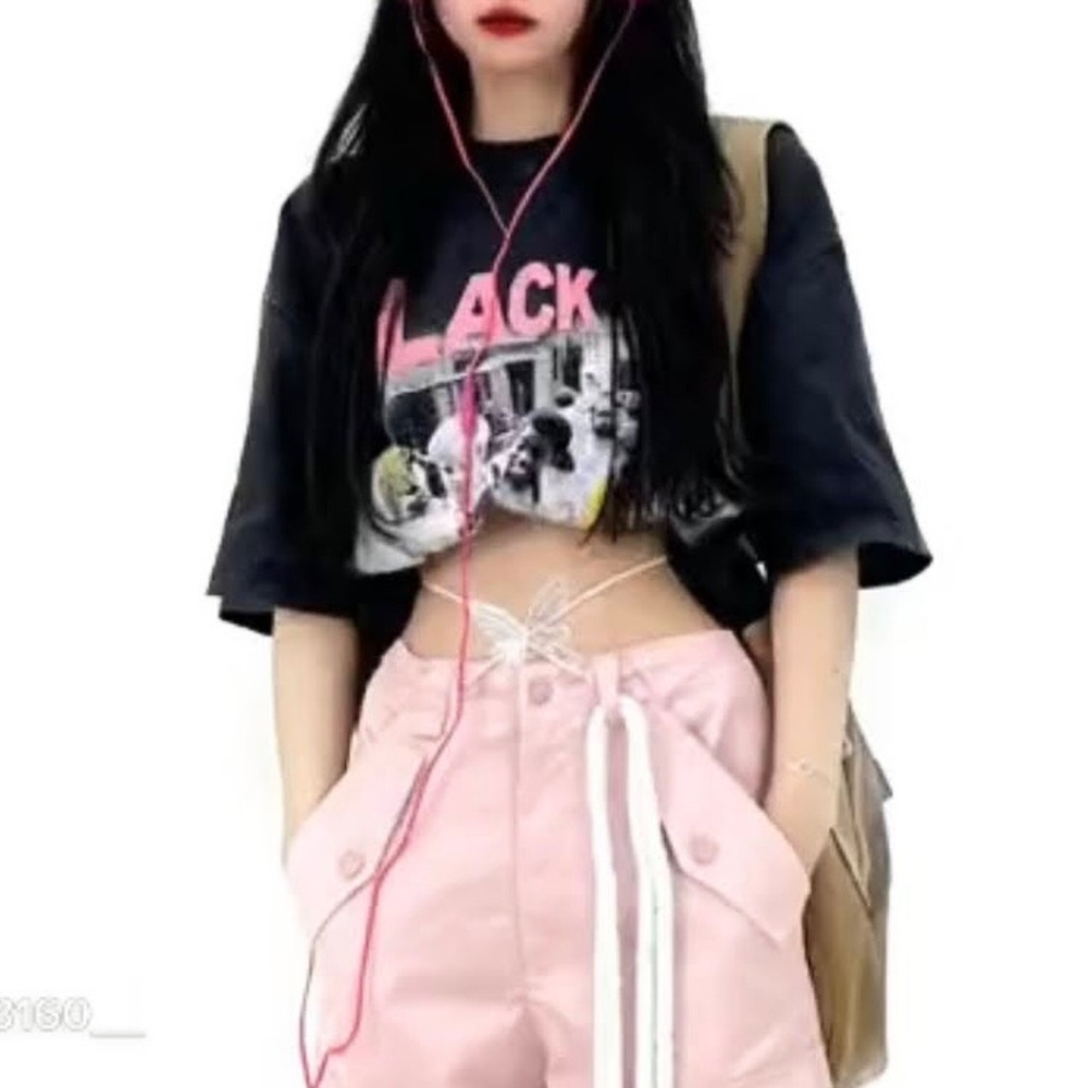 Black air global spread t-shirt oversized tee black pink